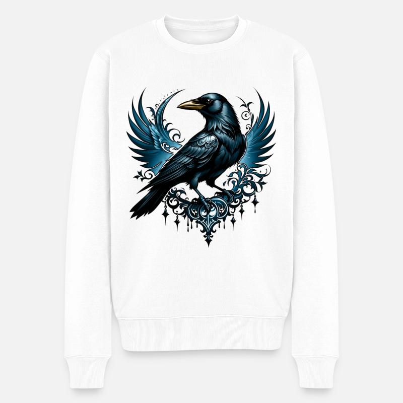 Majestätische Schwarze Krähe - Männer Premium Bio Pullover - Weiß