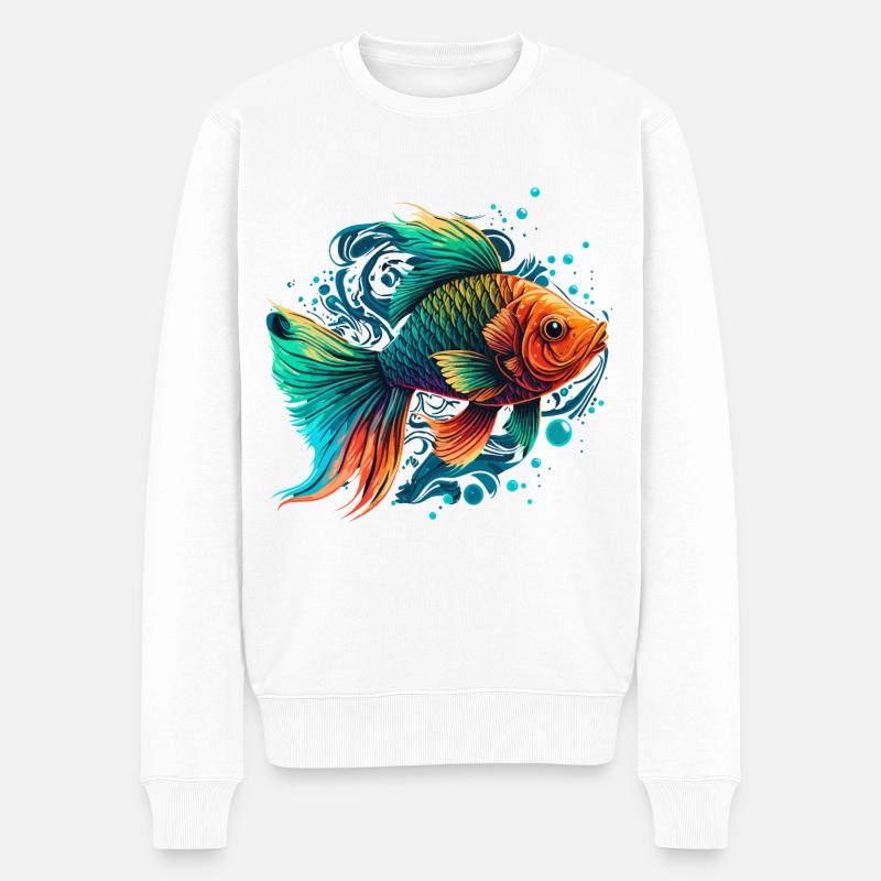 Illustration de poisson arc-en-ciel - Pull Premium bio Homme - blanc