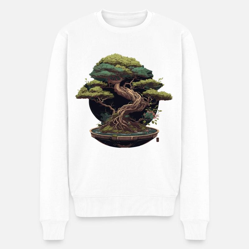 Geschnitzter Bonsai-Baum - Männer Premium Bio Pullover - Weiß