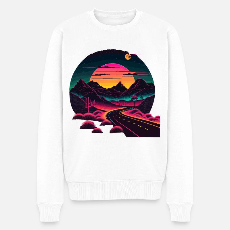 Straße im Synthwave-Stil - Männer Premium Bio Pullover - Weiß