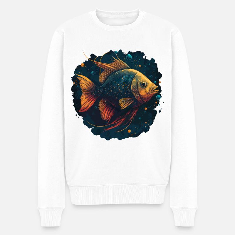 Farbige Fisch Illustration - Männer Premium Bio Pullover - Weiß