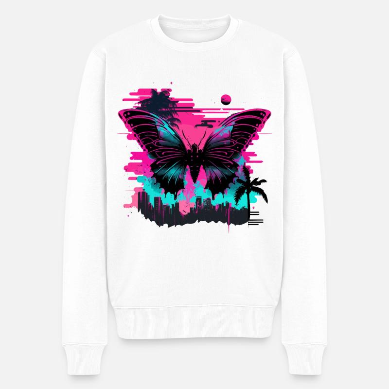 Papillon Vaporwave de rêve - Pull Premium bio Homme - blanc