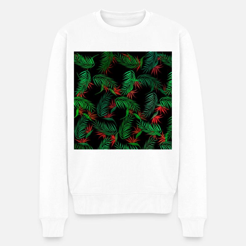 Palmen und Blumenmuster - Männer Premium Bio Pullover - Weiß