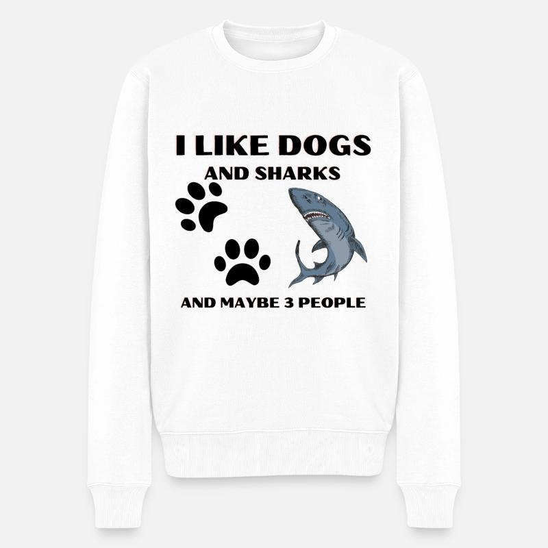 I LIKE DOGS AND SHARKS - Männer Premium Bio Pullover - Weiß
