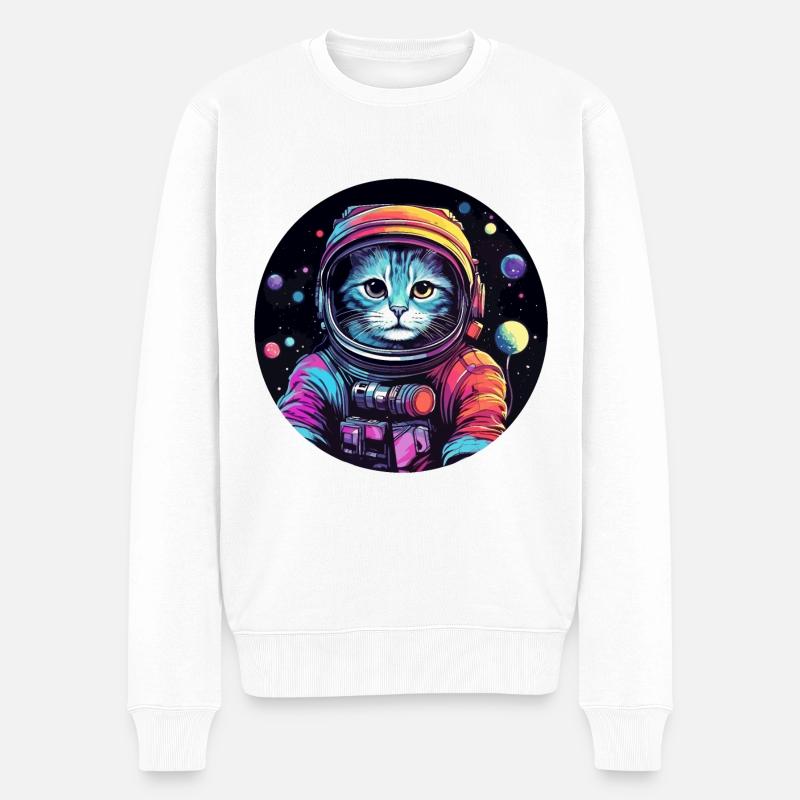 Katze Space Astronaut - Männer Premium Bio Pullover - Weiß