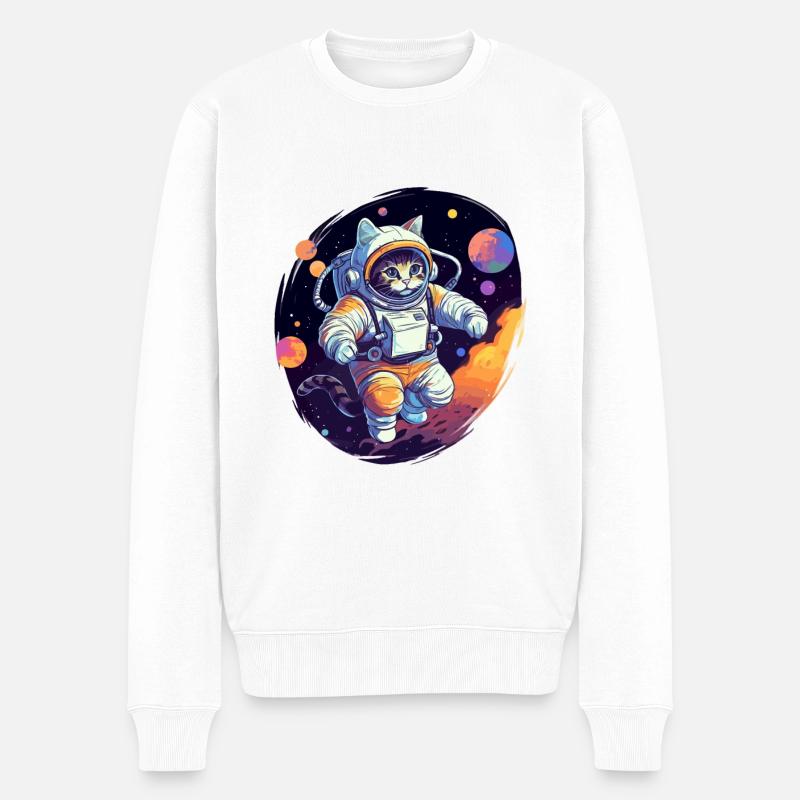 Katze Weltraum Astro - Männer Premium Bio Pullover - Weiß