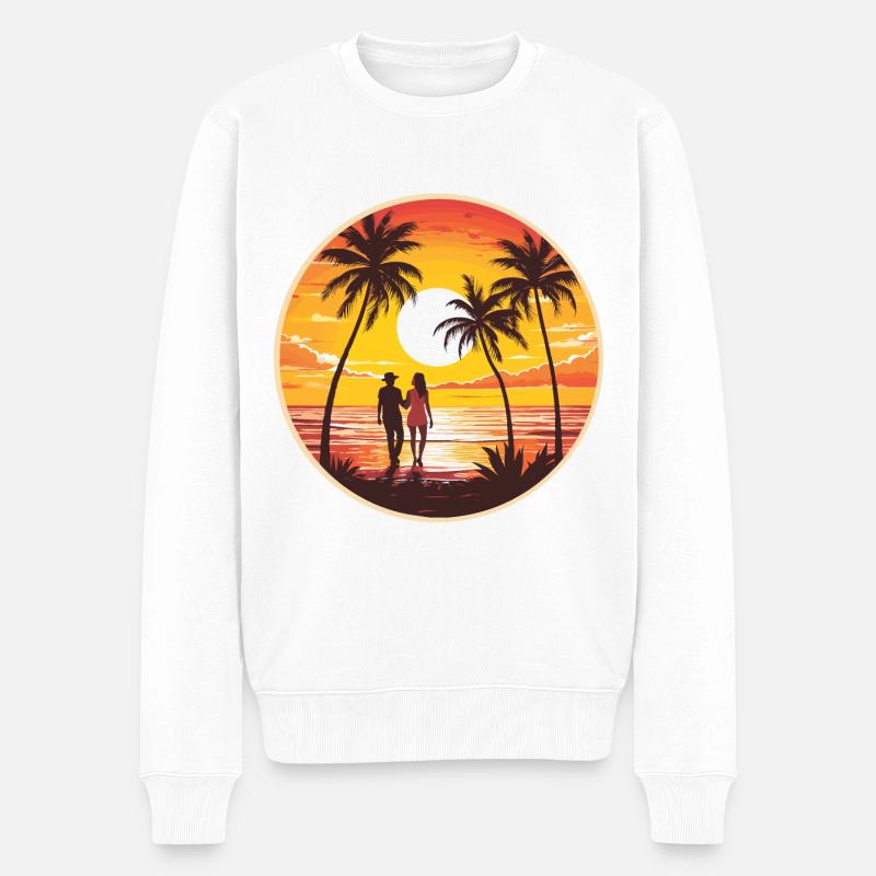 Sunset Beach Couple Romantique - Pull Premium bio Homme - blanc