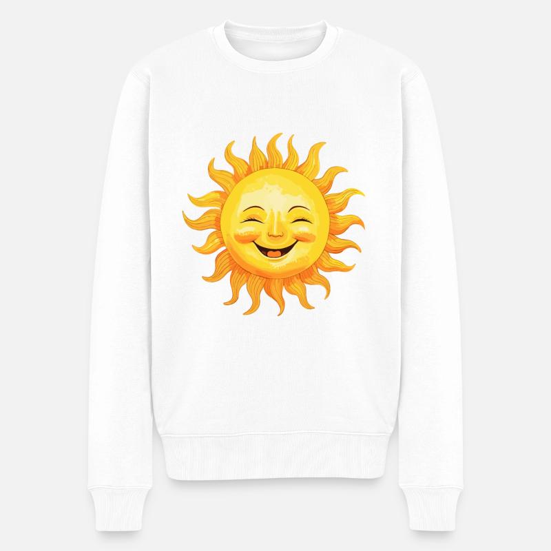 Sonne Lächelnd - Freudiger Sonnenschein - Männer Premium Bio Pullover - Weiß