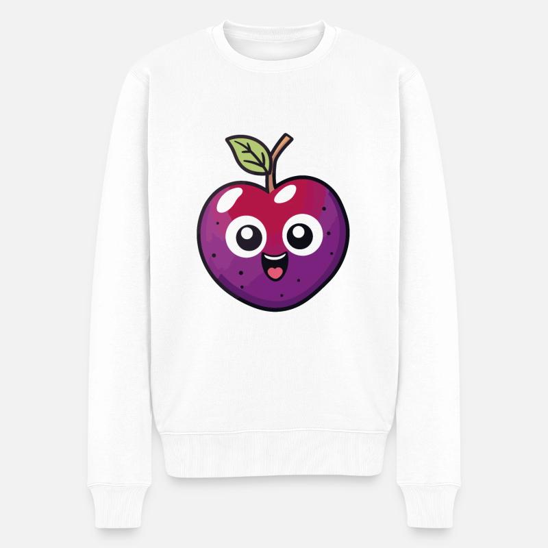 Kawaii Pflaume - Männer Premium Bio Pullover - Weiß