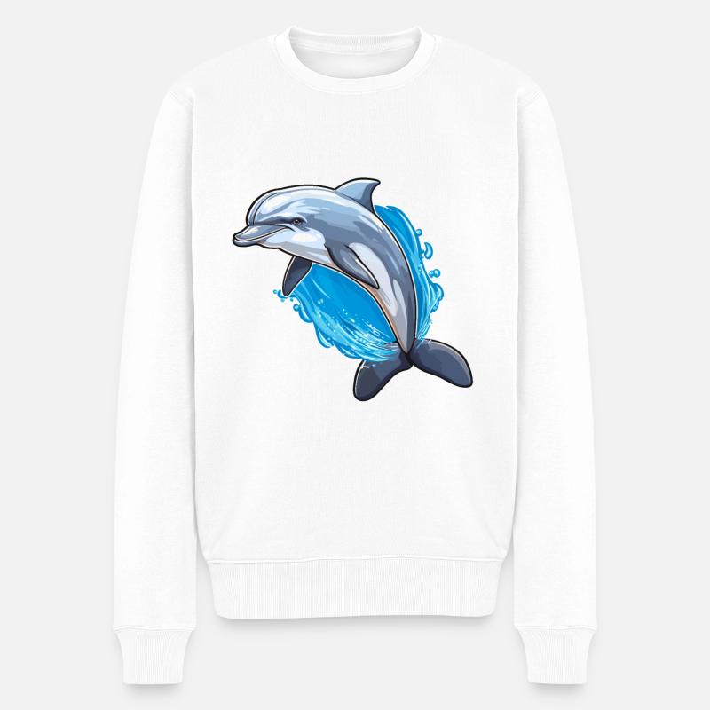Delphin - Küstenharmonie - Männer Premium Bio Pullover - Weiß