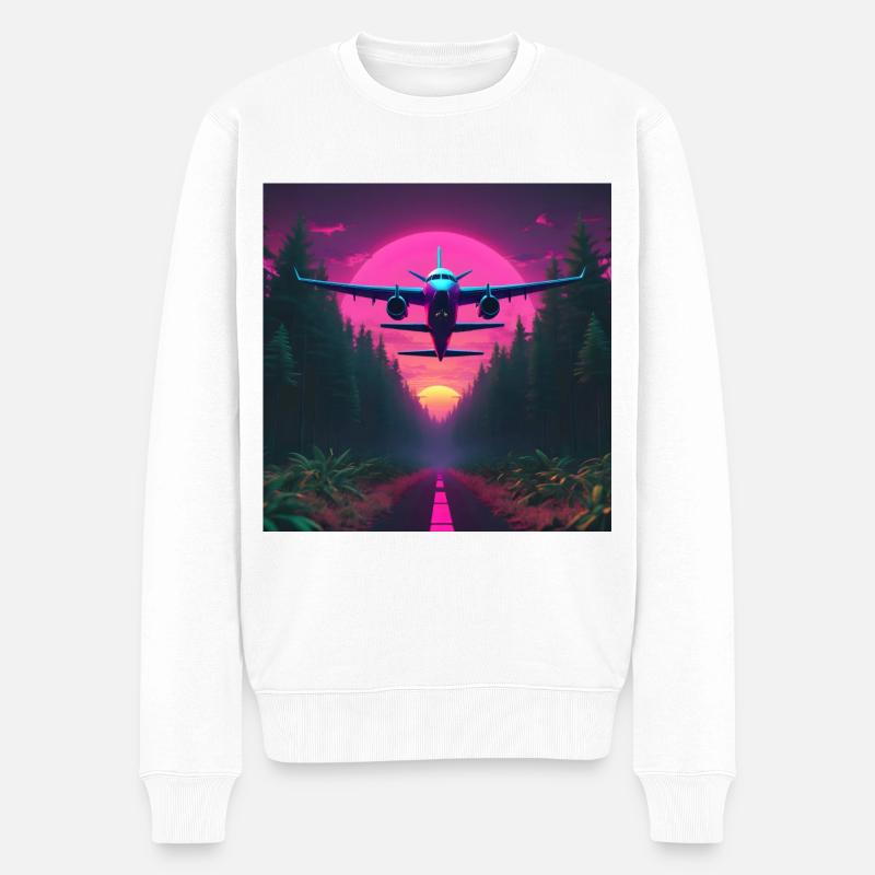 Flugzeug über den Wald im Retro-Stil - Männer Premium Bio Pullover - Weiß
