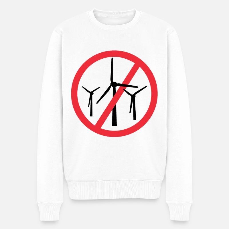 Stopp Windräder, Nein zu Windparks - Männer Premium Bio Pullover - Weiß