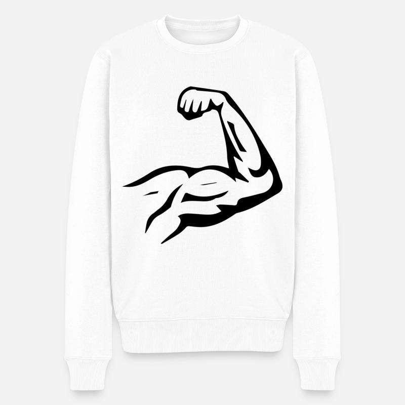 Angespannter Bizeps - Männer Premium Bio Pullover - Weiß