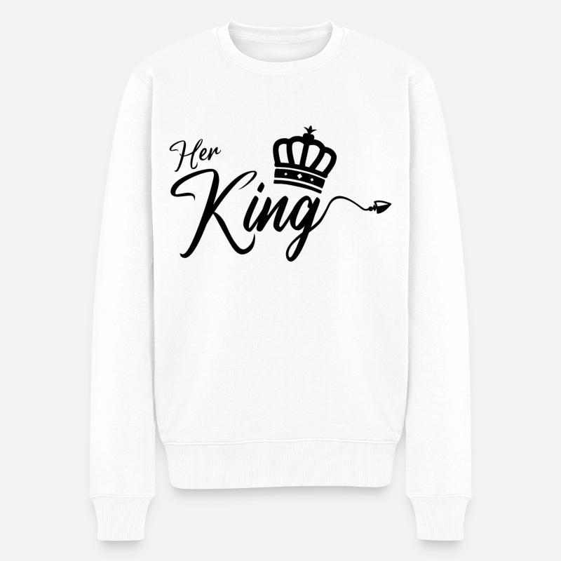 Her King King Queen Pärchenoutfit schwarz - Männer Premium Bio Pullover - Weiß