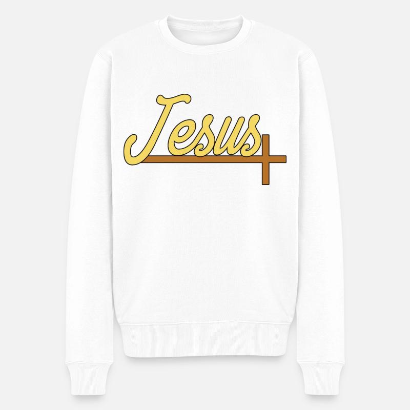 Jesus Kruzifix - Männer Premium Bio Pullover - Weiß