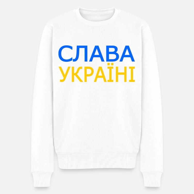 Slava ukraini - Männer Premium Bio Pullover - Weiß