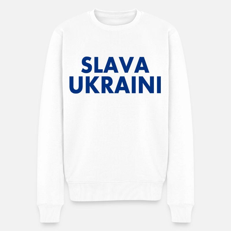 Slava ukraini - Männer Premium Bio Pullover - Weiß
