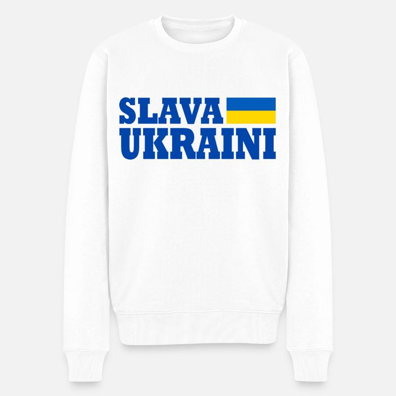 Slava ukraini - Männer Premium Bio Pullover - Weiß