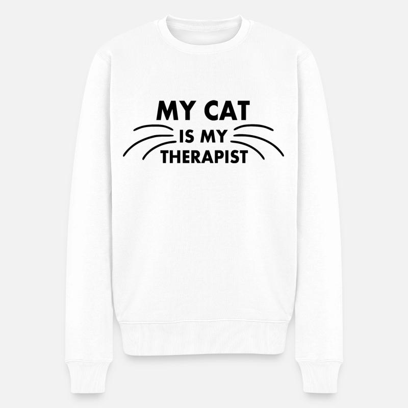 my cat is my therapist - Männer Premium Bio Pullover - Weiß