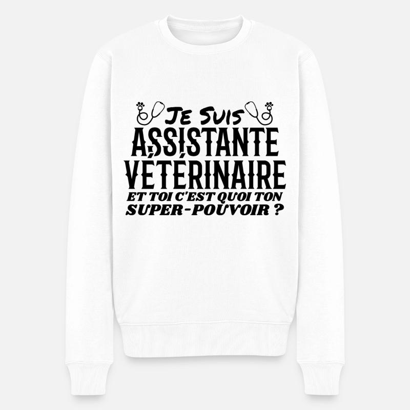 Assistante | Véto | Cadeau | Super Pouvoir - Pull Premium bio Homme - blanc