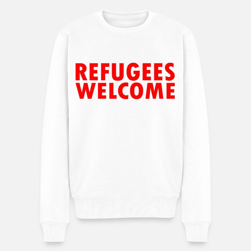 refugees welcome - Männer Premium Bio Pullover - Weiß