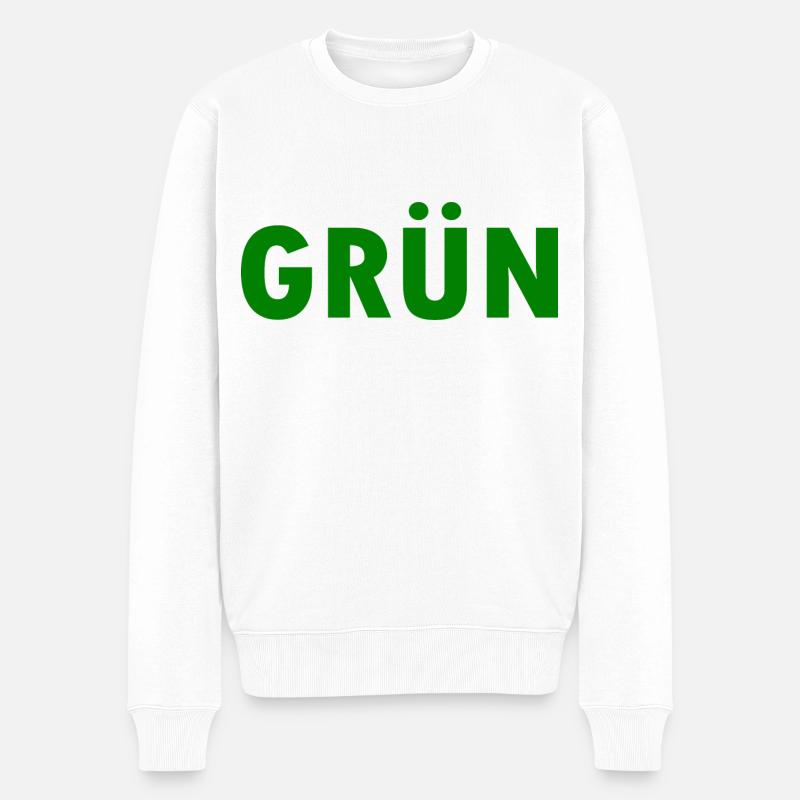 Grün - Männer Premium Bio Pullover - Weiß