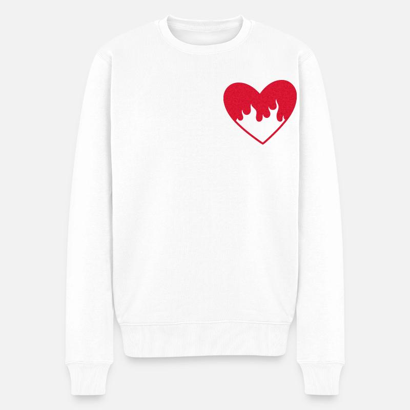 Brennendes Rotes Herz: Glühende Leidenschaft - Männer Premium Bio Pullover - Weiß