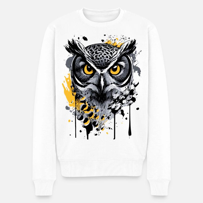 Eule Bunt - Nachteule - Schleiereule - Kauz - Männer Premium Bio Pullover - Weiß