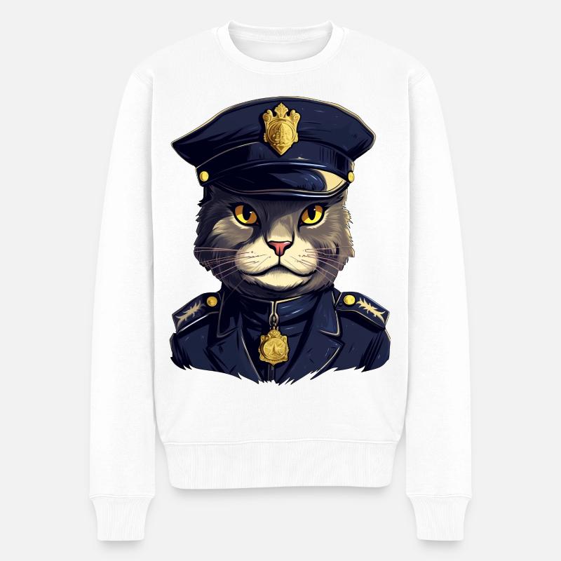 Katzen Polizei - Männer Premium Bio Pullover - Weiß