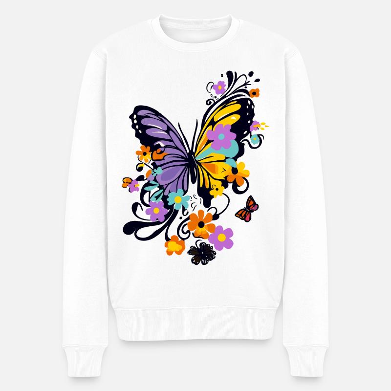Schmetterling Bunt Farbenfroh Schön Kunst Natur - Männer Premium Bio Pullover - Weiß