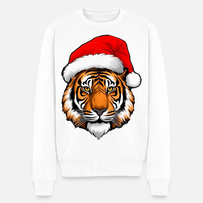 Weihnachtsmann Tiger - Männer Premium Bio Pullover - Weiß