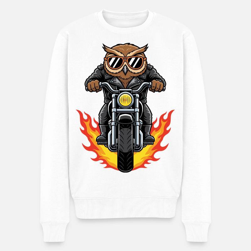 Cool Biker Owl Motorcycle Flames - Pull Premium bio Homme - blanc