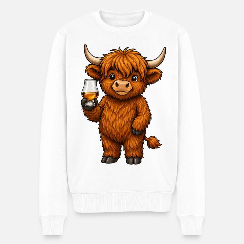 Highland Cattle mit Whiskyglas - Männer Premium Bio Pullover - Weiß