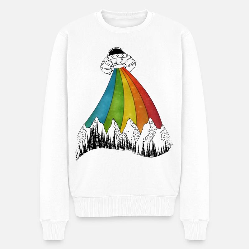 ufo regenbogen strahl - Männer Premium Bio Pullover - Weiß