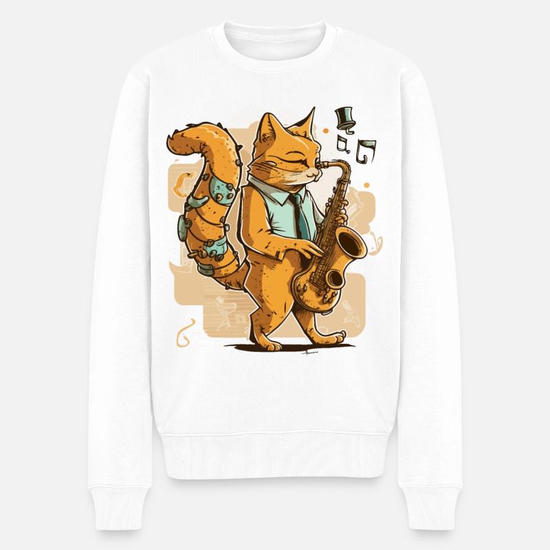 Jazzy Cat Musiker - Männer Premium Bio Pullover - Weiß