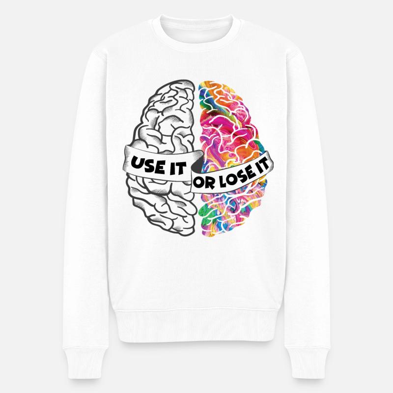 Use it or lose it - linke und rechte Gehirnhälfte - Männer Premium Bio Pullover - Weiß