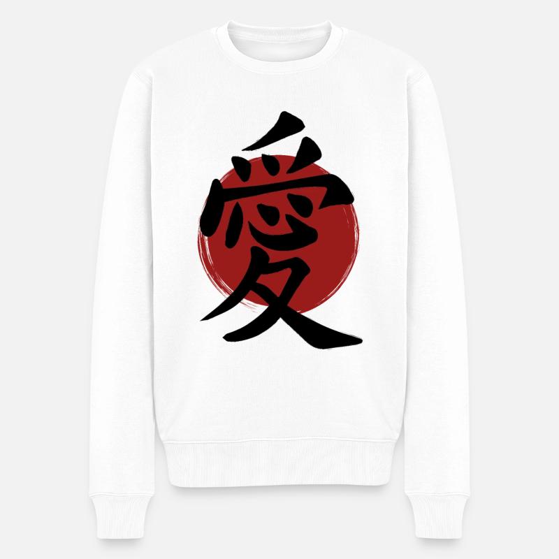 Liebes-Kanji - Männer Premium Bio Pullover - Weiß