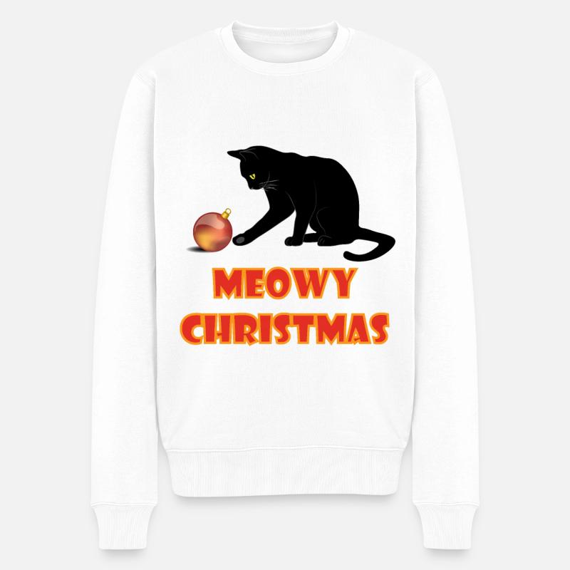 Meowy Christmas Playful Cat - Pull Premium bio Homme - blanc
