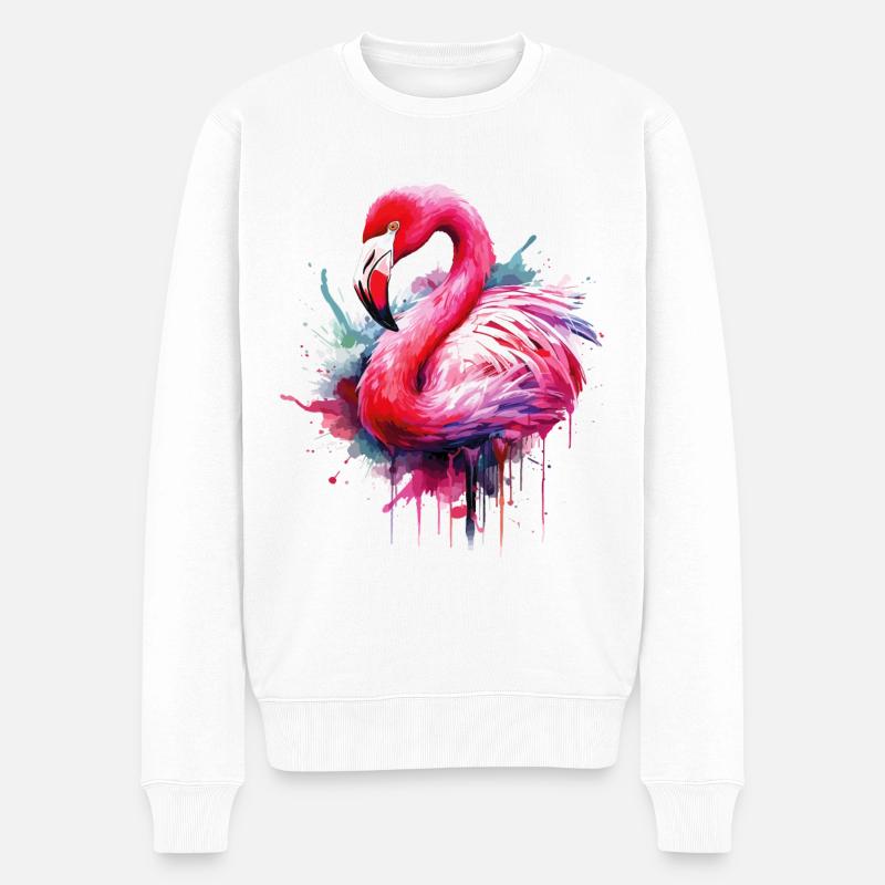 Flamingo Vogel Exotisch Sommer Splash Rosa Pink - Männer Premium Bio Pullover - Weiß
