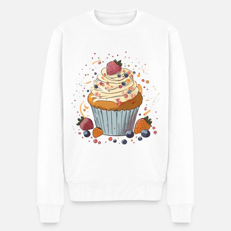 Cupcake mit Beeren - Männer Premium Bio Pullover - Weiß