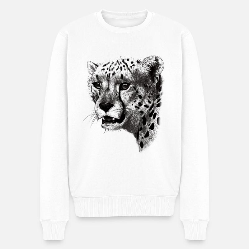 visage de guépard - Pull Premium bio Homme - blanc