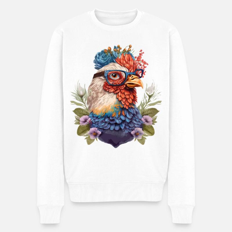 Lustige Henne - Männer Premium Bio Pullover - Weiß