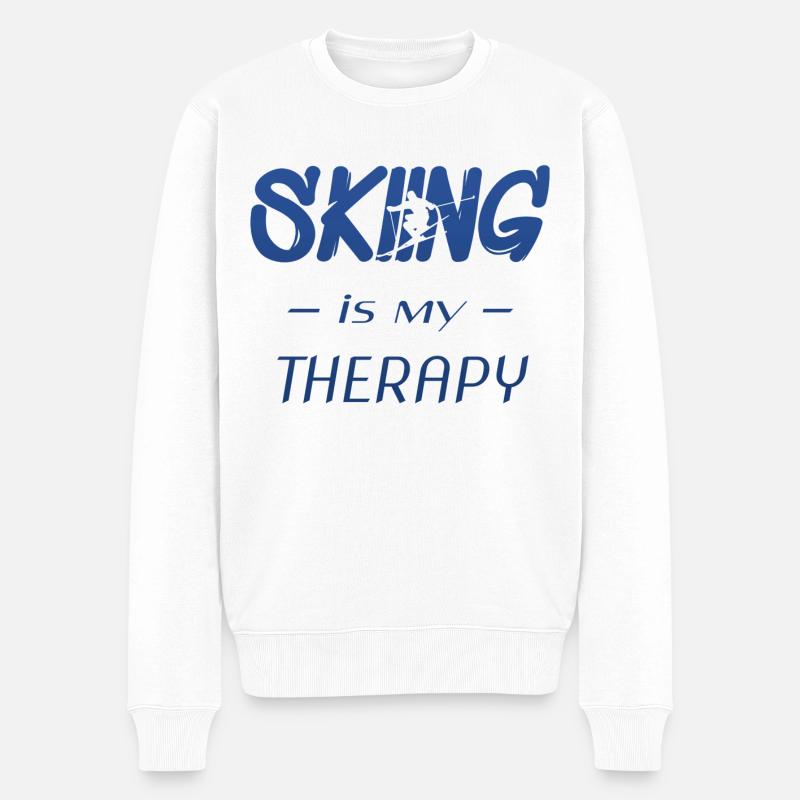 skiing is my therapy - Männer Premium Bio Pullover - Weiß
