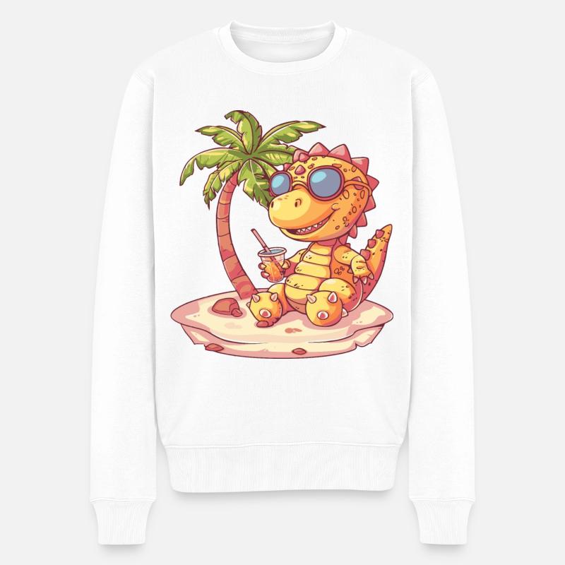 Dinosaure stégosaure palmier de l’île - Pull Premium bio Homme - blanc