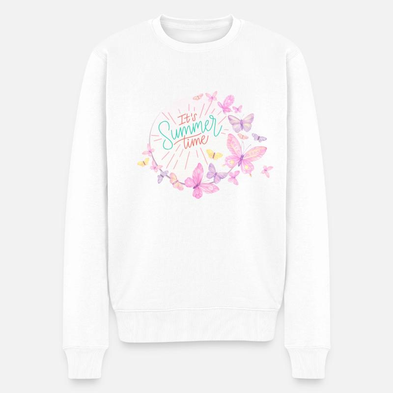 Papillons Fleurs Vacances d’été - Pull Premium bio Homme - blanc