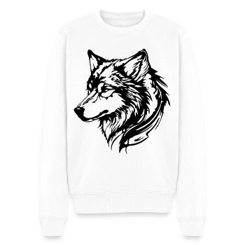 Wolf Kopf - Männer Premium Bio Pullover - Weiß - Vorne - Thijin (182cm)