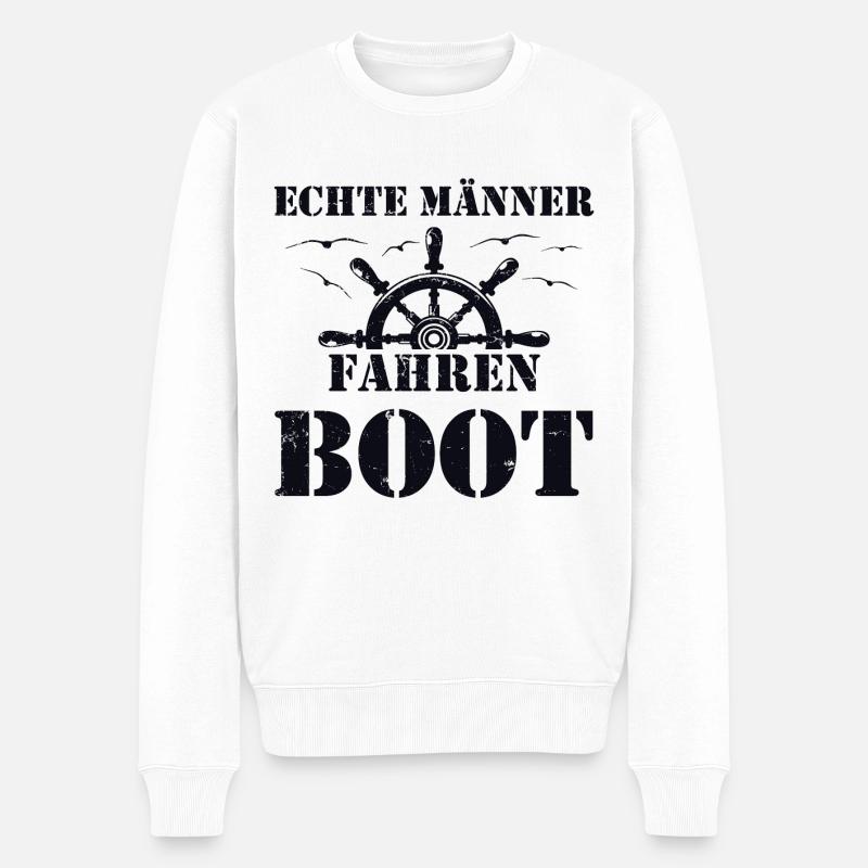 Echte Männer fahren Boot - Männer Premium Bio Pullover - Weiß