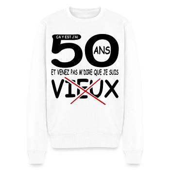 50 ans / anniversaire 50 ans / cadeau 50 ans - Pull Premium bio Homme - blanc - Devant - Thijin (182cm)
