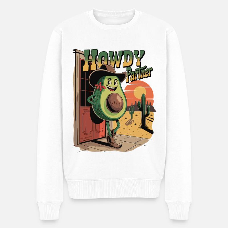 Avocado Cowboy Howdy Partner - Männer Premium Bio Pullover - Weiß