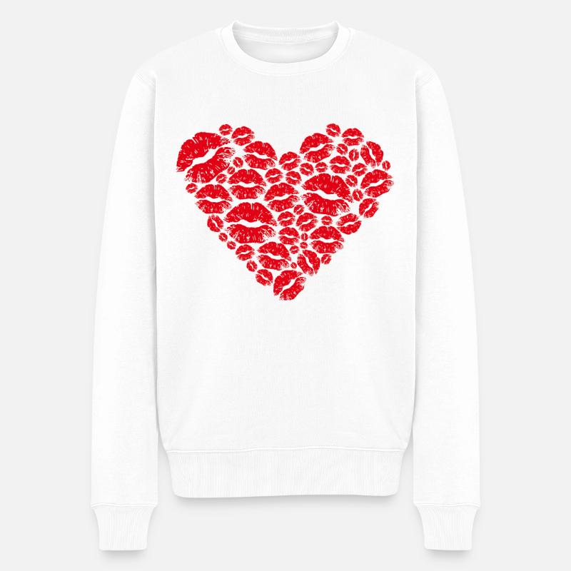 Herzkuss - Männer Premium Bio Pullover - Weiß